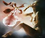 Painter Artist Odile de Schwilgue Painting - Oil on Canvas-  Orchids period and body of naked women - Old Works before 1994
